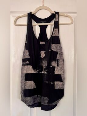 AllSaints 100% Cotton Charcoal and Cream Abstract Racerback Tank